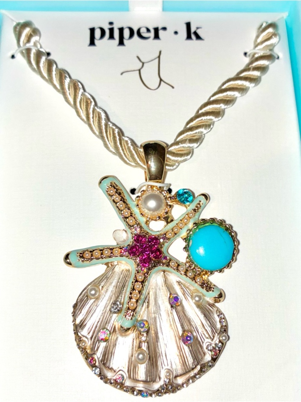 💙🔹️Piper  K🔹️Reconstituted Turquoise Nautical Shell Cord 18in Necklace
